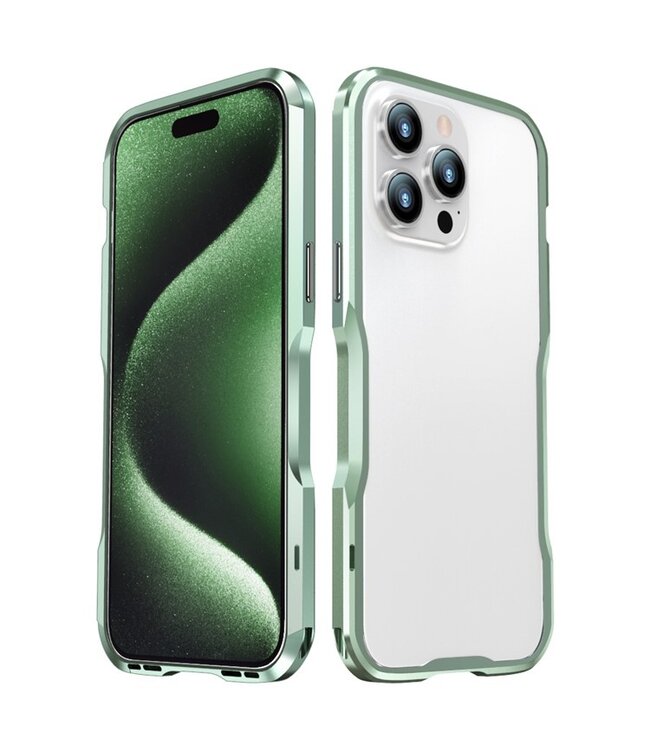 Luphie Lichtgroen Metaal Bumper Hoesje voor de iPhone 15 Pro Max