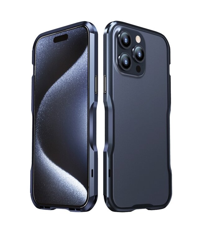 Luphie Donkerblauw Metaal Bumper Hoesje voor de iPhone 15 Pro Max