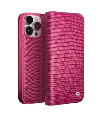 Qialino Roze Krokodillen Flipcover Hoesje iPhone 15 Pro Max