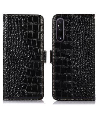 SoFetch Zwart Krokodillen Bookcase Hoesje Sony Xperia 1 V