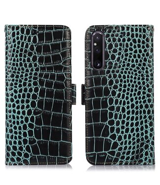 SoFetch Groen Krokodillen Bookcase Hoesje Sony Xperia 1 V