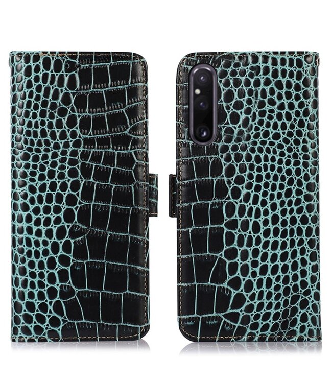 SoFetch Groen Krokodillen Bookcase Hoesje voor de Sony Xperia 1 V