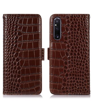 SoFetch Bruin Krokodillen Bookcase Hoesje Sony Xperia 1 V
