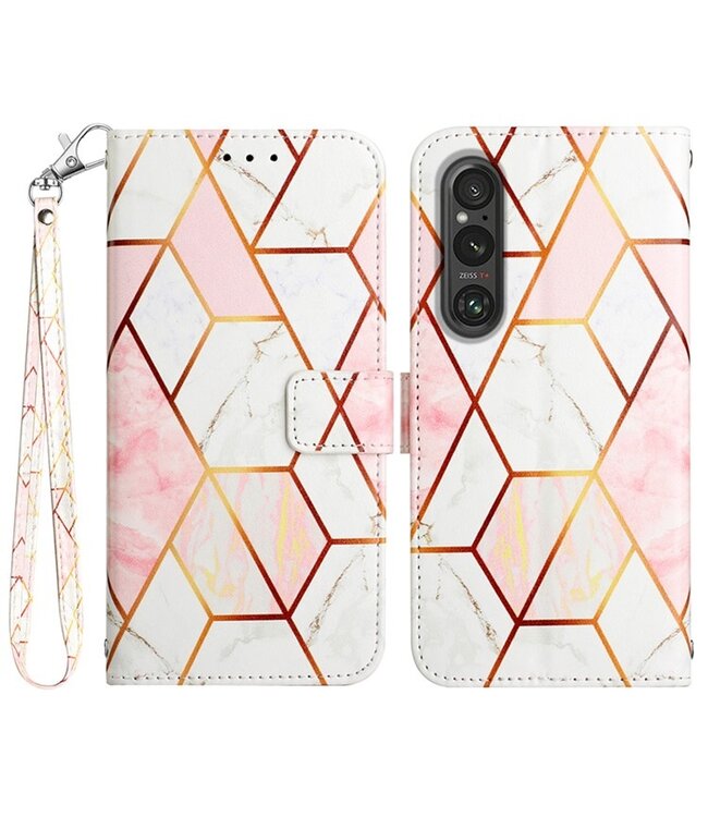 SoFetch Roze Geometrisch Bookcase Hoesje voor de Sony Xperia 1 V