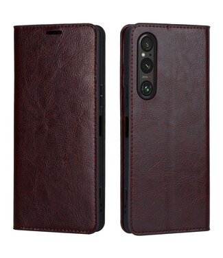 SoFetch Donkerbruin Glad Bookcase Hoesje Sony Xperia 1 V