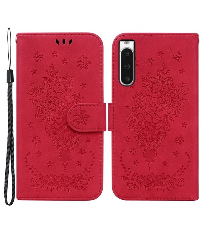 SoFetch Rood Rozen Bookcase Hoesje met Polsbandje voor de Sony Xperia 10 V