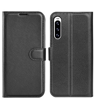 SoFetch Zwart Litchee Bookcase Hoesje Sony Xperia 10 V