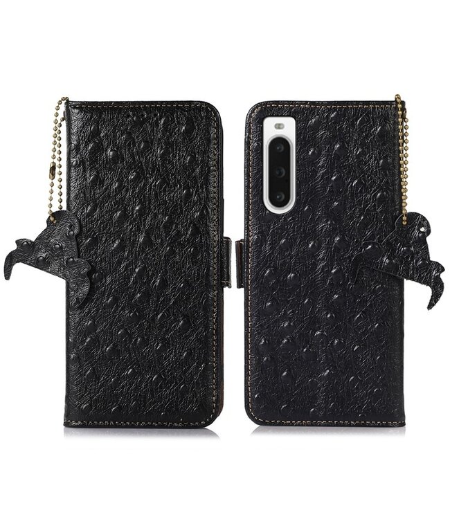 SoFetch Zwart RFID Struisvogel Bookcase Hoesje voor de Sony Xperia 10 V