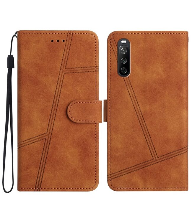 SoFetch Bruin Modern Bookcase Hoesje met Handriem voor de Sony Xperia 10 V