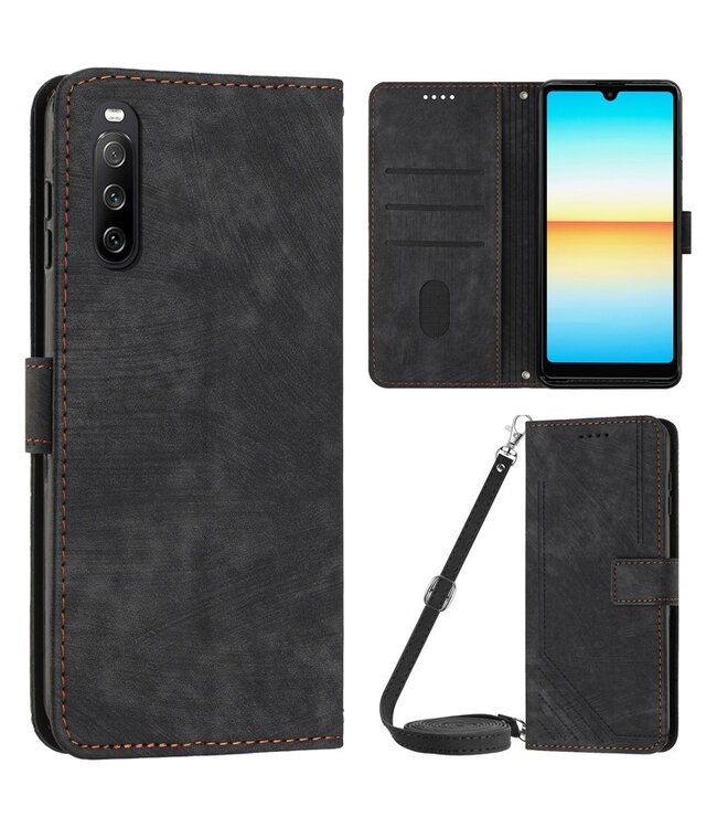 SoFetch Zwart Pasjeshouder Bookcase Hoesje voor de Sony Xperia 10 V