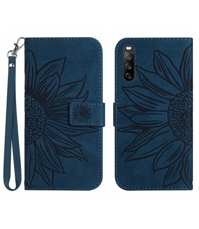 SoFetch Donkerblauw Zonnebloem Bookcase Hoesje voor de Sony Xperia 10 V