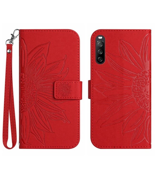 SoFetch Rood Zonnebloem Bookcase Hoesje voor de Sony Xperia 10 V