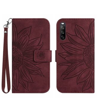 SoFetch Bordeaux Rood Zonnebloem Bookcase Hoesje Sony Xperia 10 V