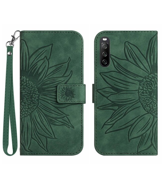 SoFetch Groen Zonnebloem Bookcase Hoesje voor de Sony Xperia 10 V