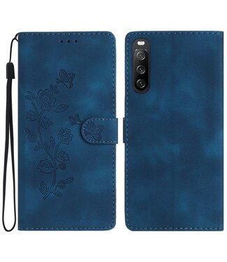 SoFetch Blauw Bloemen Bookcase Hoesje Sony Xperia 10 V