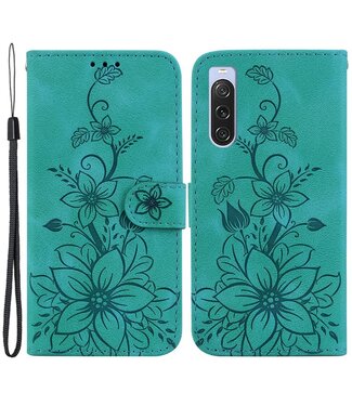 SoFetch Groen Lily Bookcase Hoesje met Handriem Sony Xperia 10 V