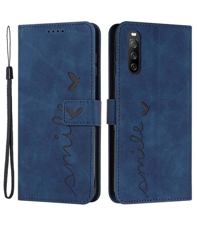 SoFetch Blauw Smile Bookcase Hoesje met Handriem voor de Sony Xperia 10 V