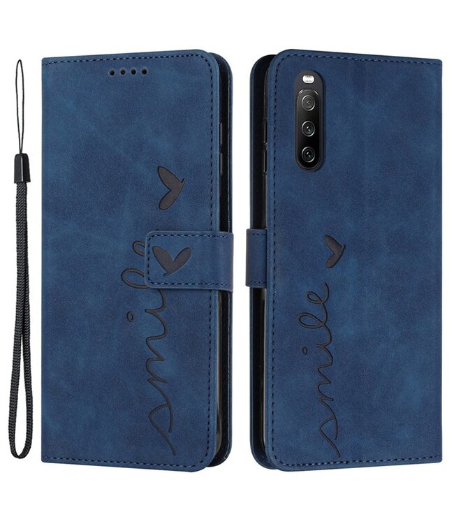 SoFetch Blauw Smile Bookcase Hoesje met Handriem voor de Sony Xperia 10 V