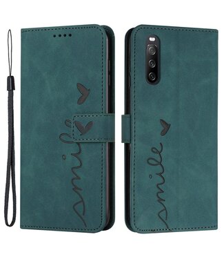 SoFetch Groen Smile Bookcase Hoesje met Handriem Sony Xperia 10 V