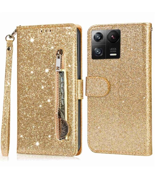 SoFetch Goud Portemonnee Glitters Bookcase Hoesje voor de Xiaomi 13