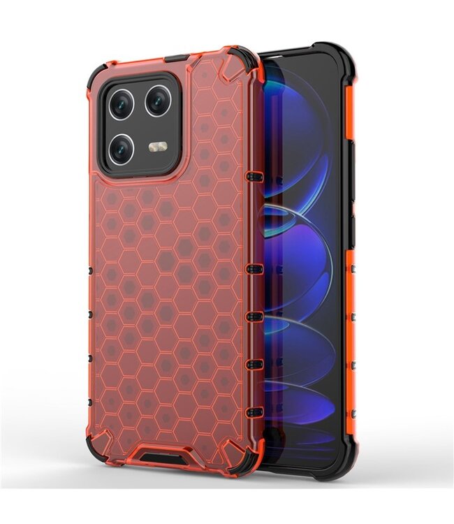 SoFetch Rood Valbestendig Honingraat Hybride Hoesje voor de Xiaomi 13