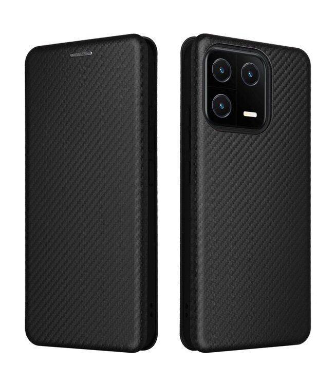 SoFetch Zwart Magnetisch Carbontextuur Bookcase Hoesje voor de Xiaomi 13