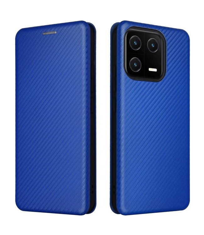 SoFetch Blauw Magnetisch Carbontextuur Bookcase Hoesje voor de Xiaomi 13