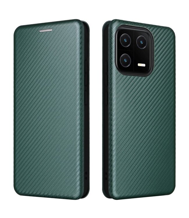 SoFetch Groen Magnetisch Carbontextuur Bookcase Hoesje voor de Xiaomi 13