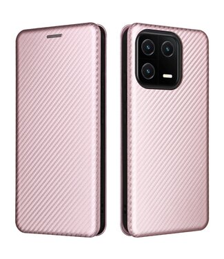 SoFetch Rozegoud Magnetisch Carbontextuur Bookcase Hoesje Xiaomi 13