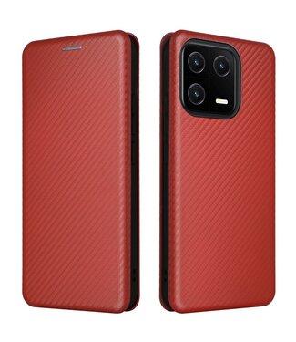 SoFetch Rood Magnetisch Carbontextuur Bookcase Hoesje Xiaomi 13