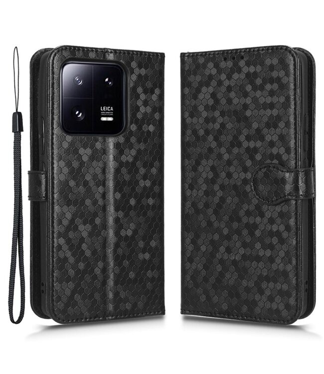 SoFetch Zwart Stippen Bookcase Hoesje met Polsbandje voor de Xiaomi 13