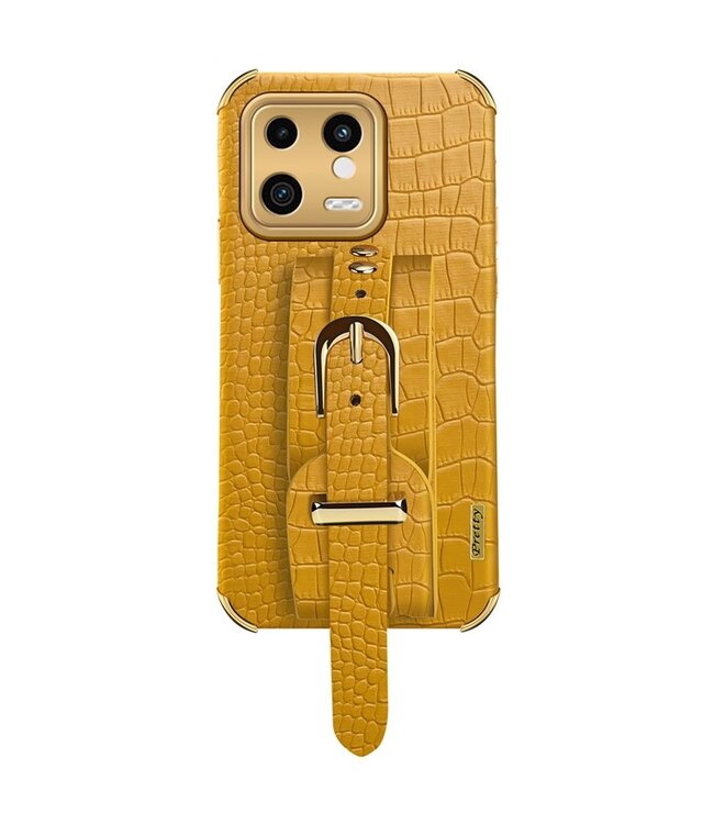 SoFetch Geel Houder Krokodillen Hybride Hoesje met Handriem voor de Xiaomi 13
