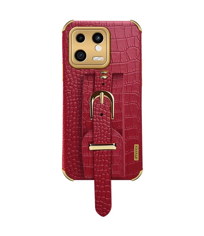 SoFetch Rood Houder Krokodillen Hybride Hoesje met Handriem voor de Xiaomi 13
