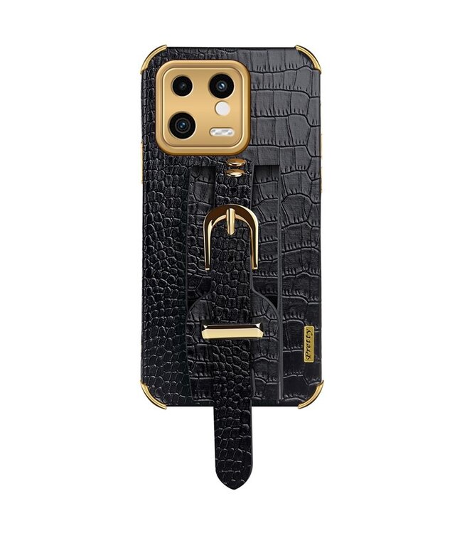 SoFetch Zwart Houder Krokodillen Hybride Hoesje met Handriem voor de Xiaomi 13