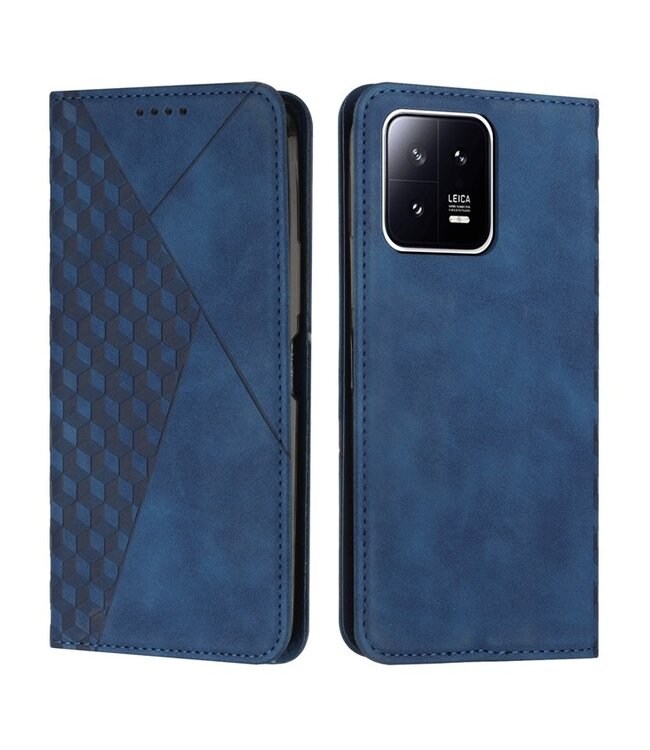 SoFetch Saffierblauw Ruiten Bookcase Hoesje voor de Xiaomi 13