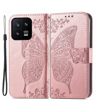 SoFetch Rozegoud Vlinder Bookcase Hoesje met Polsbandje Xiaomi 13