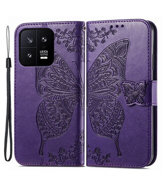 SoFetch Paars Vlinder Bookcase Hoesje met Polsbandje Xiaomi 13