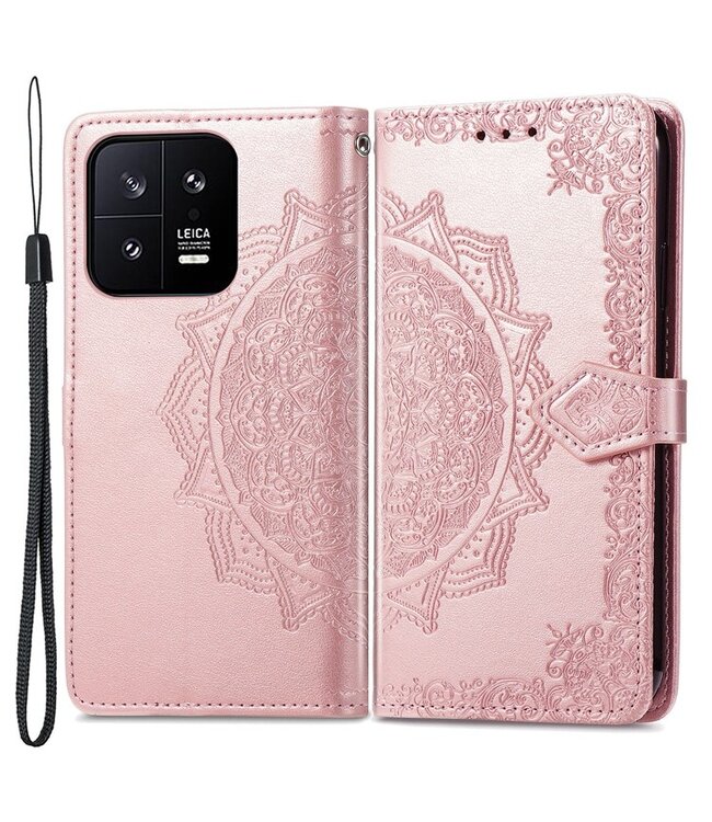 SoFetch Rozegoud Mandala Bookcase Hoesje met Polsbandje voor de Xiaomi 13