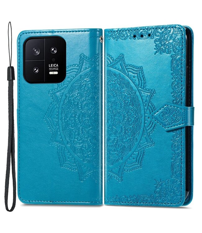 SoFetch Blauw Mandala Bookcase Hoesje met Polsbandje voor de Xiaomi 13