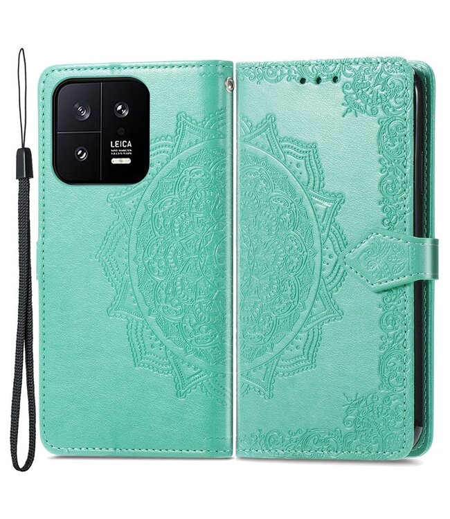 SoFetch Groen Mandala Bookcase Hoesje met Polsbandje voor de Xiaomi 13