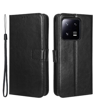 SoFetch Zwart Glad Bookcase Hoesje met Polsbandje Xiaomi 13