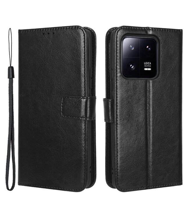 SoFetch Zwart Glad Bookcase Hoesje met Polsbandje voor de Xiaomi 13