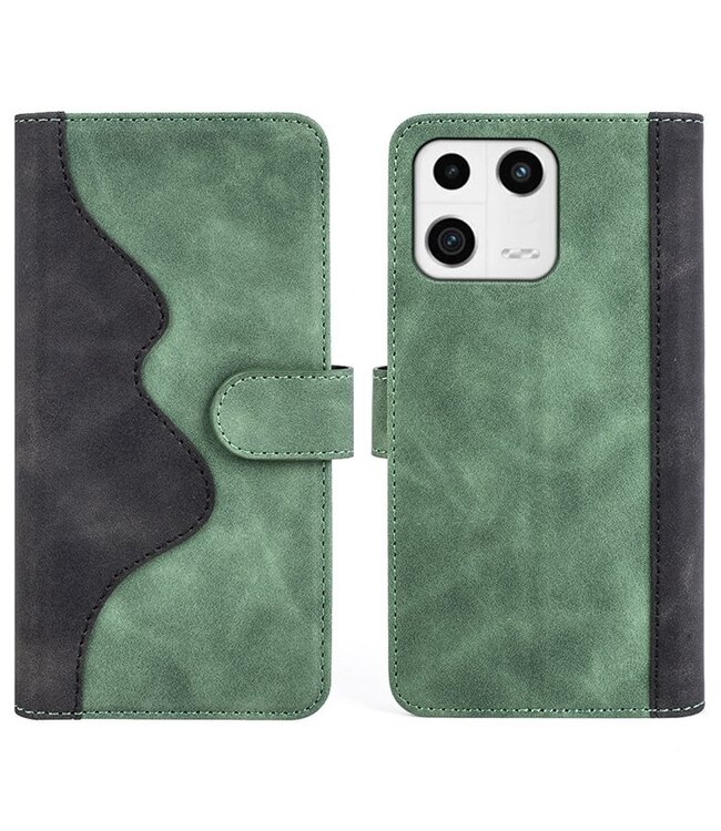 SoFetch Groen Twee kleuren Bookcase Hoesje voor de Xiaomi 13