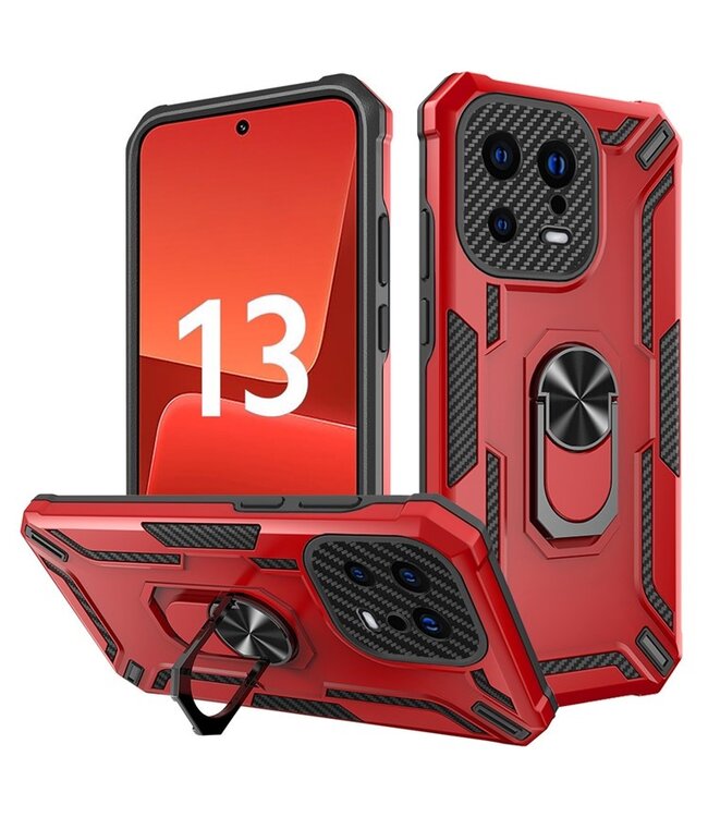 SoFetch Rood Ring Houder Hybride Hoesje voor de Xiaomi 13