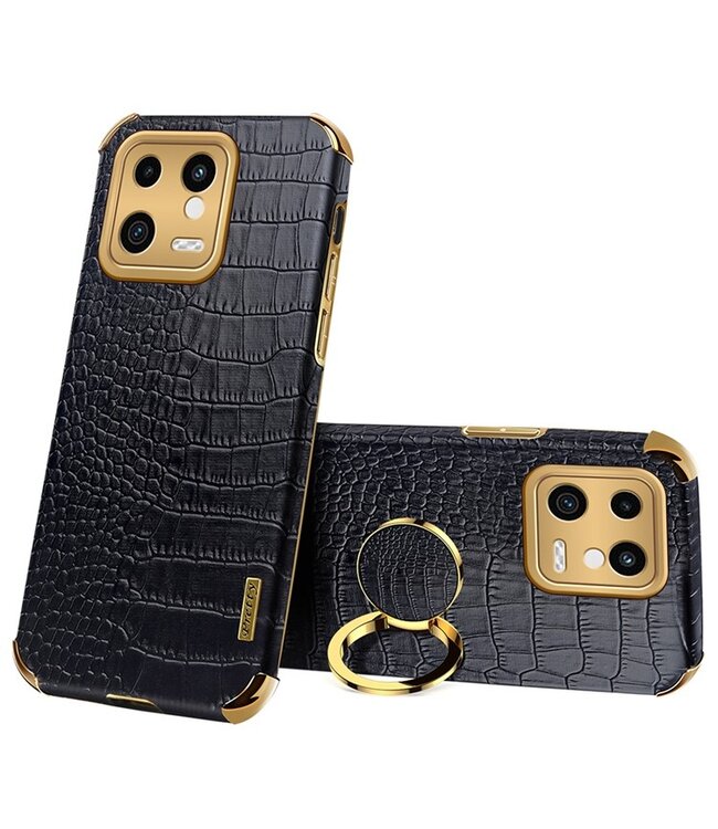 SoFetch Zwart Ring Houder Krokodillen Hybride Hoesje voor de Xiaomi 13