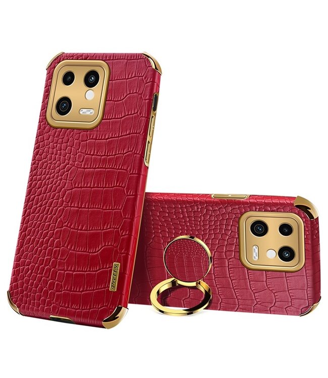 SoFetch Rood Ring Houder Krokodillen Hybride Hoesje voor de Xiaomi 13