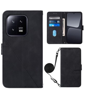 YB Zwart Portemonnee Bookcase Hoesje met Koord Xiaomi 13