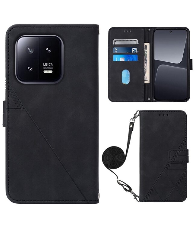 YB Zwart Portemonnee Bookcase Hoesje met Koord voor de Xiaomi 13