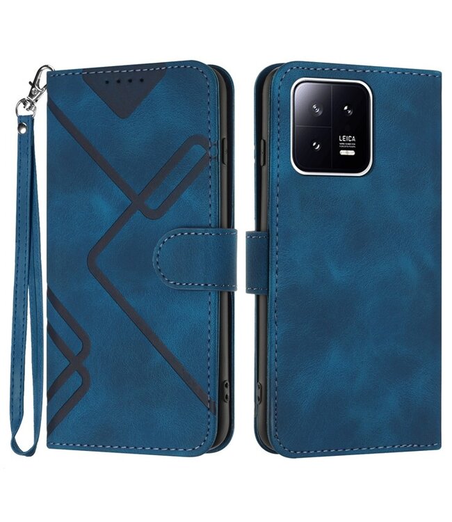 SoFetch Saffierblauw Lijnen Bookcase Hoesje met Polsbandje voor de Xiaomi 13
