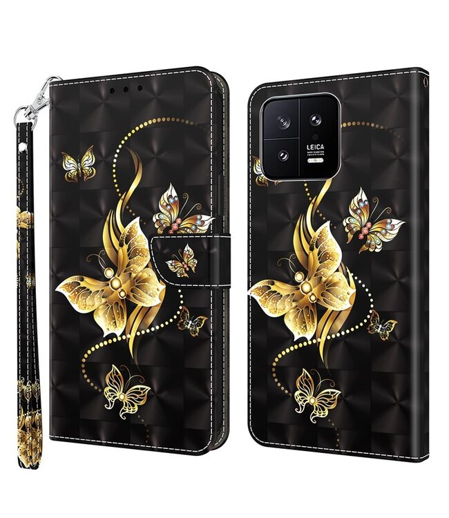 SoFetch  Gouden Vlinders Bookcase Hoesje met Polsbandje voor de Xiaomi 13